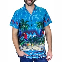 Homme Chemise Chemise hawa enne Cocotier Imprimés Photos Perroquet Plage Col rabattu Bleu Casual Vacances Manche Courte Bouton bas Imprimer Vêtement Tenue Tropique Mode Hawa en Flexible miniinthebox