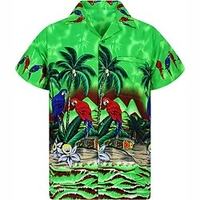Homme Chemise Chemise hawa enne Cocotier Imprimés Photos Perroquet Plage Col rabattu Vert Casual Sortie Manches courtes Bouton bas Imprimer Vêtement Tenue Tropique Hawa en Design Casual miniinthebox
