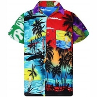 Homme Chemise Chemise hawa enne Cocotier Imprimés Photos Plage Col rabattu Jaune Bleu Violet Extérieur Plein Air Manches courtes Bouton bas Imprimer Vêtement Tenue Tropique Mode Hawa en Design miniinthebox