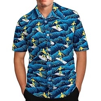 Homme Chemise Chemise hawa enne Cocotier Imprimés Photos Vagues Col rabattu Blanche Jaune Bleu Bleu clair Plein Air Casual Manches courtes Bouton bas Imprimer Vêtement Tenue Tropique Mode Hawa en miniinthebox