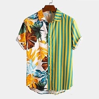 Homme Chemise Chemise hawa enne Cocotier Rayé Imprimés Photos Col rabattu Jaune Rouge Plein Air Casual Manches courtes Bouton bas Imprimer Vêtement Tenue Tropique Mode Hawa en Design miniinthebox