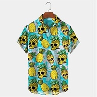 Homme Chemise Chemise hawa enne Crânes Ananas Imprimés Photos Col rabattu Bleu Extérieur Plein Air Manches courtes Bouton bas Imprimer Vêtement Tenue Tropique Mode Hawa en Design miniinthebox
