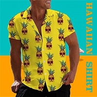 Homme Chemise Chemise hawa enne Crânes Ananas Imprimés Photos Col rabattu Jaune Vert Casual Vacances Manche Courte Bouton bas Imprimer Vêtement Tenue Tropique Mode Hawa en Flexible miniinthebox