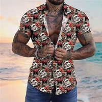 Homme Chemise Chemise hawa enne Crânes Cœur Imprimés Photos Col rabattu Noir Rose Claire Plein Air Casual Manches courtes Bouton bas Imprimer Vêtement Tenue Tropique Mode Hawa en Design miniinthebox