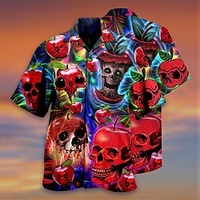 Homme Chemise Chemise hawa enne Crânes Imprimés Photos Apple Col rabattu Rouge Casual Vacances Manche Courte Bouton bas Imprimer Vêtement Tenue Tropique Mode Hawa en Flexible miniinthebox