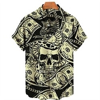 Homme Chemise Chemise hawa enne Crânes Imprimés Photos Argent Col rabattu Abricot Jaune Fuchsia Vert Gris Plein Air Casual Manches courtes Bouton bas Imprimer Vêtement Tenue Tropique Mode Hawa en miniinthebox