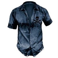 Homme Chemise Chemise hawa enne Crânes Imprimés Photos Col rabattu Jaune Bleu Vert Plein Air Casual Manches courtes Bouton bas Imprimer Vêtement Tenue Tropique Mode Hawa en Design miniinthebox