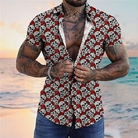 Homme Chemise Chemise hawa enne Crânes Imprimés Photos Col rabattu Noir Rouge Plein Air Casual Manches courtes Bouton bas Imprimer Vêtement Tenue Tropique Mode Hawa en Design miniinthebox
