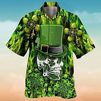 Homme Chemise Chemise hawa enne Crânes Imprimés Photos Jour de la Saint Patrick Fête de la St. Patrick Clover Col rabattu Vert Casual Vacances Manche Courte Bouton bas Imprimer Vêtement Tenue miniinthebox