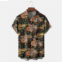 Homme Chemise Chemise hawa enne Crânes Lettre Imprimés Photos Instrument de musique Col rabattu Noir Extérieur Plein Air Manches courtes Bouton bas Imprimer Vêtement Tenue Tropique Mode Hawa en Design miniinthebox
