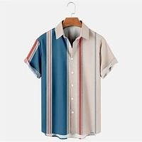 Homme Chemise Chemise hawa enne Crânes Rayé Imprimés Photos Col rabattu Bleu Vert Kaki Extérieur Casual Manches courtes Bouton bas Imprimer Vêtement Tenue Design Casual Flexible Respirable miniinthebox