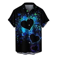 Homme Chemise Chemise hawa enne Cœur Imprimés Photos Col rabattu Jaune Rose Claire Vin Rouge Bleu Roi Extérieur Plein Air Manches courtes Bouton bas Imprimer Vêtement Tenue Tropique Mode Hawa en miniinthebox