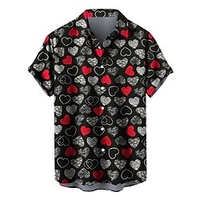 Homme Chemise Chemise hawa enne Cœur Imprimés Photos Col rabattu Noir Blanche Rose Claire Rouge Fuchsia Extérieur Plein Air Manches courtes Bouton bas Imprimer Vêtement Tenue Tropique Mode Hawa en miniinthebox