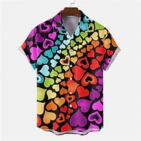Homme Chemise Chemise hawa enne Cœur Imprimés Photos Col rabattu Noir Blanche Vin Rouge Arc-en-ciel Plein Air Casual Manches courtes Bouton bas Imprimer Vêtement Tenue Tropique Mode Hawa en Design miniinthebox