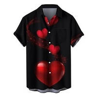 Homme Chemise Chemise hawa enne Cœur Imprimés Photos Col rabattu Noir Rose Claire Rouge Violet Fuchsia Extérieur Plein Air Manches courtes Bouton bas Imprimer Vêtement Tenue Tropique Mode Hawa en miniinthebox