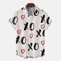 Homme Chemise Chemise hawa enne Cœur Lettre Imprimés Photos Col rabattu Abricot Noir Blanche Rose Claire Vin Plein Air Casual Manches courtes Bouton bas Imprimer Vêtement Tenue Tropique Mode Hawa en miniinthebox