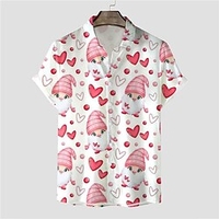 Homme Chemise Chemise hawa enne Cœur Lettre Imprimés Photos Col rabattu Blanche Vin Rouge Fuchsia Plein Air Casual Manches courtes Bouton bas Imprimer Vêtement Tenue Tropique Mode Hawa en Design miniinthebox