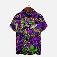 Homme Chemise Chemise hawa enne Dinosaure Imprimés Photos Masque Col rabattu Violet Casual Vacances Manche Courte Bouton bas Imprimer Vêtement Tenue Tropique Mode Hawa en Flexible miniinthebox