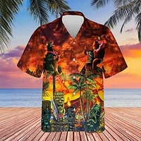 Homme Chemise Chemise hawa enne Dragon Cocotier Imprimés Photos Flamme Col rabattu Orange Casual Vacances Manche Courte Bouton bas Imprimer Vêtement Tenue Tropique Mode Hawa en Flexible miniinthebox