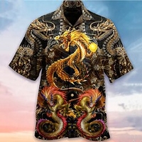 Homme Chemise Chemise hawa enne Dragon Imprimés Photos Col rabattu Noir Casual Vacances Manche Courte Bouton bas Imprimer Vêtement Tenue Tropique Mode Hawa en Flexible miniinthebox