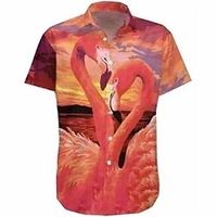 Homme Chemise Chemise hawa enne Flamant Imprimés Photos Col rabattu Rose Claire Plein Air Casual Manches courtes Bouton bas Imprimer Vêtement Tenue Tropique Mode Hawa en Design miniinthebox
