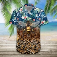Homme Chemise Chemise hawa enne Floral Abeille Imprimés Photos Col rabattu Bleu Extérieur Casual Manches courtes Bouton bas Imprimer Vêtement Tenue Design Casual Flexible Respirable miniinthebox