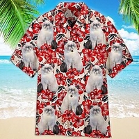 Homme Chemise Chemise hawa enne Floral Chat Imprimés Photos Col rabattu Rouge Casual Vacances Manche Courte Bouton bas Imprimer Vêtement Tenue Tropique Mode Hawa en Flexible miniinthebox