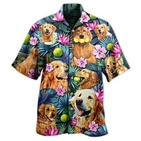 Homme Chemise Chemise hawa enne Floral Chien Imprimés Photos Col rabattu Bleu Casual Vacances Manche Courte Bouton bas Imprimer Vêtement Tenue Tropique Mode Hawa en Flexible miniinthebox