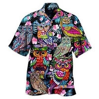 Homme Chemise Chemise hawa enne Floral Chouette Imprimés Photos Col rabattu Bleu Casual Vacances Manche Courte Bouton bas Imprimer Vêtement Tenue Tropique Mode Hawa en Flexible miniinthebox