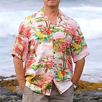 Homme Chemise Chemise hawa enne Floral Cocotier Imprimés Photos Col rabattu Rose Claire Bleu Bleu de minuit Casual Vacances Manche Courte Bouton bas Imprimer Vêtement Tenue Tropique Mode Hawa en miniinthebox