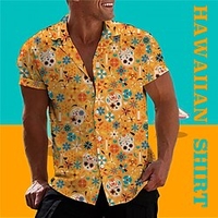 Homme Chemise Chemise hawa enne Floral Crânes Imprimés Photos Col rabattu Blanche Jaune Casual Vacances Manche Courte Bouton bas Imprimer Vêtement Tenue Tropique Mode Hawa en Flexible miniinthebox