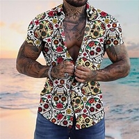 Homme Chemise Chemise hawa enne Floral Crânes Imprimés Photos Col rabattu Blanche Jaune Plein Air Casual Manches courtes Bouton bas Imprimer Vêtement Tenue Tropique Mode Hawa en Design miniinthebox