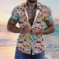 Homme Chemise Chemise hawa enne Floral Crânes Imprimés Photos Col rabattu Noir Blanche Plein Air Casual Manches courtes Bouton bas Imprimer Vêtement Tenue Tropique Mode Hawa en Design miniinthebox