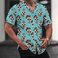 Homme Chemise Chemise hawa enne Floral Crânes Imprimés Photos Col rabattu Noir Bleu Casual Vacances Manche Courte Bouton bas Imprimer Vêtement Tenue Tropique Mode Hawa en Flexible miniinthebox