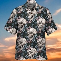 Homme Chemise Chemise hawa enne Floral Crânes Imprimés Photos Col rabattu Noir Casual Vacances Manche Courte Bouton bas Imprimer Vêtement Tenue Tropique Mode Hawa en Flexible miniinthebox