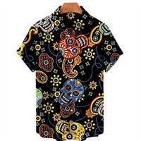 Homme Chemise Chemise hawa enne Floral Crânes Imprimés Photos Col rabattu Noir Jaune Rouge Kaki Plein Air Casual Manches courtes Bouton bas Imprimer Vêtement Tenue Tropique Mode Hawa en Design miniinthebox