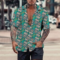Homme Chemise Chemise hawa enne Floral Crânes Imprimés Photos Col rabattu Rouge Bleu Casual Vacances Manche Courte Bouton bas Imprimer Vêtement Tenue Tropique Mode Hawa en Flexible miniinthebox