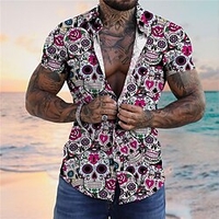 Homme Chemise Chemise hawa enne Floral Crânes Imprimés Photos Col rabattu Rouge Bleu Plein Air Casual Manches courtes Bouton bas Imprimer Vêtement Tenue Tropique Mode Hawa en Design miniinthebox