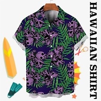 Homme Chemise Chemise hawa enne Floral Crânes Imprimés Photos Col rabattu Rouge Violet Plein Air Casual Manches courtes Bouton bas Imprimer Vêtement Tenue Tropique Mode Hawa en Design miniinthebox
