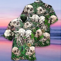 Homme Chemise Chemise hawa enne Floral Crânes Imprimés Photos La Saint-Valentin Col rabattu Vert Casual Vacances Manche Courte Bouton bas Imprimer Vêtement Tenue Tropique Mode Hawa en Flexible miniinthebox