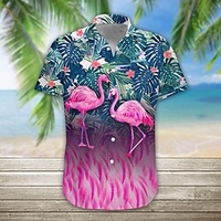 Homme Chemise Chemise hawa enne Floral Flamant Imprimés Photos Col rabattu Bleu Extérieur Casual Manches courtes Bouton bas Imprimer Vêtement Tenue Design Casual Flexible Respirable miniinthebox