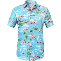 Homme Chemise Chemise hawa enne Floral Flamant Imprimés Photos Col rabattu Jaune Vert Claire Bleu Orange Gris Clair Plein Air Casual Manches courtes Bouton bas Imprimer Vêtement Tenue Tropique Mode miniinthebox