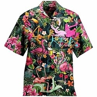 Homme Chemise Chemise hawa enne Floral Flamant Imprimés Photos Col rabattu Vert Casual Vacances Manche Courte Bouton bas Imprimer Vêtement Tenue Tropique Mode Hawa en Flexible miniinthebox
