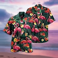 Homme Chemise Chemise hawa enne Floral Flamant Imprimés Photos La Saint-Valentin Col rabattu Vert Casual Vacances Manche Courte Bouton bas Imprimer Vêtement Tenue Tropique Mode Hawa en Flexible miniinthebox