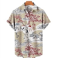 Homme Chemise Chemise hawa enne Floral Grue Imprimés Photos Col rabattu Rose Claire Abricot Noir Rose Claire Plein Air Casual Manches courtes Bouton bas Imprimer Vêtement Tenue Tropique Mode Hawa en miniinthebox