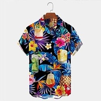 Homme Chemise Chemise hawa enne Floral Imprimés Photos Bière Boire Col rabattu bleu marine Plein Air Casual Manches courtes Bouton bas Imprimer Vêtement Tenue Tropique Mode Hawa en Design miniinthebox