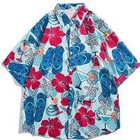 Homme Chemise Chemise hawa enne Floral Imprimés Photos Boire Col rabattu Bleu Plein Air Casual Manches courtes Bouton bas Imprimer Vêtement Tenue Tropique Mode Hawa en Design miniinthebox