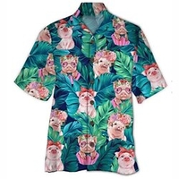 Homme Chemise Chemise hawa enne Floral Imprimés Photos Cochon Col rabattu Bleu Casual Vacances Manche Courte Bouton bas Imprimer Vêtement Tenue Tropique Mode Hawa en Flexible miniinthebox
