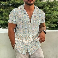 Homme Chemise Chemise hawa enne Floral Imprimés Photos Col rabattu Abricot Blanche Plein Air Casual Manches courtes Bouton bas Imprimer Vêtement Tenue Tropique Mode Bohème Hawa en miniinthebox