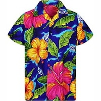 Homme Chemise Chemise hawa enne Floral Imprimés Photos Col rabattu bleu marine Casual Vacances Manche Courte Bouton bas Imprimer Vêtement Tenue Tropique Mode Hawa en Flexible miniinthebox
